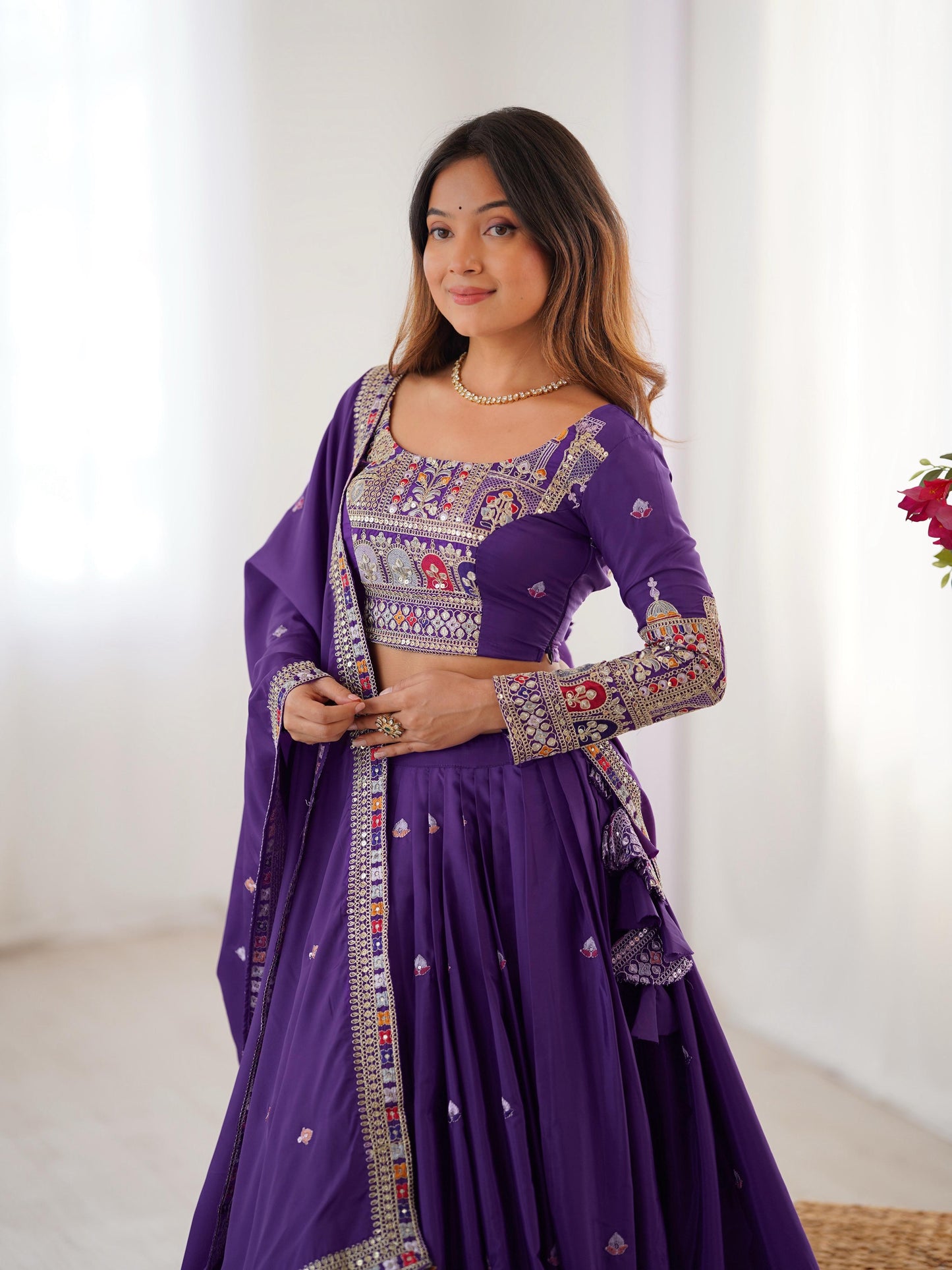 Natural Crep Silk With Thread And Sequence Work Lehenga Choli