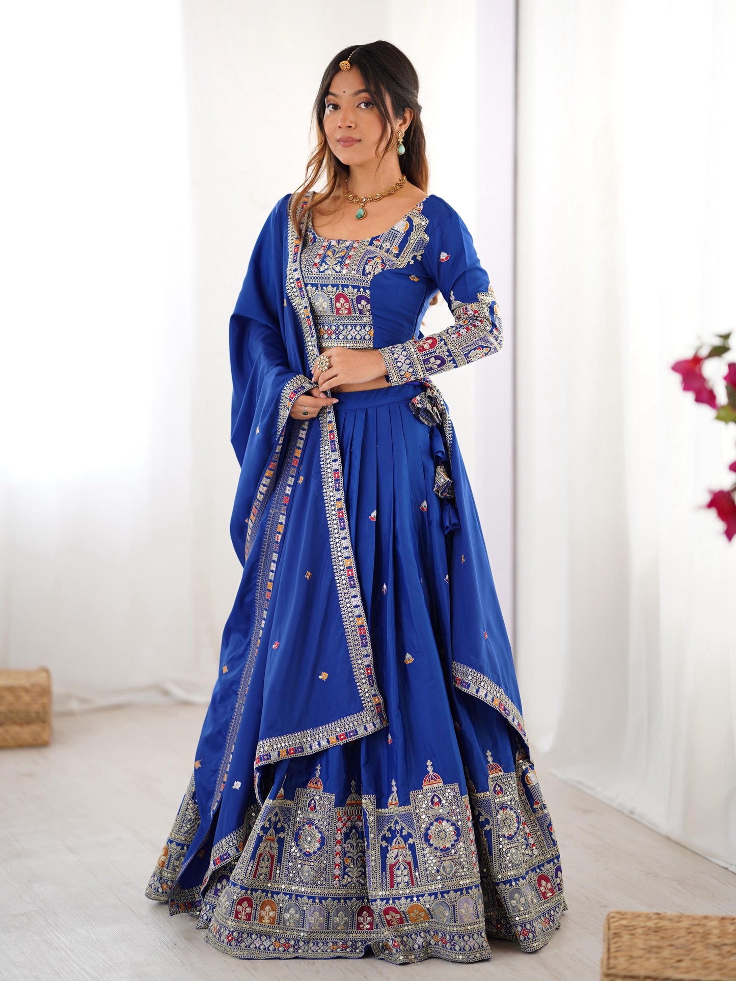 Natural Crep Silk With Thread And Sequence Work Lehenga Choli
