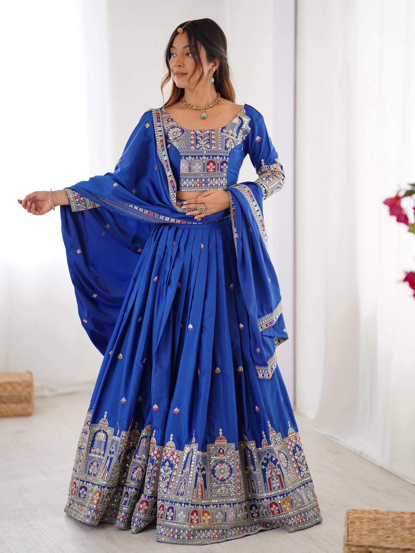 Natural Crep Silk With Thread And Sequence Work Lehenga Choli