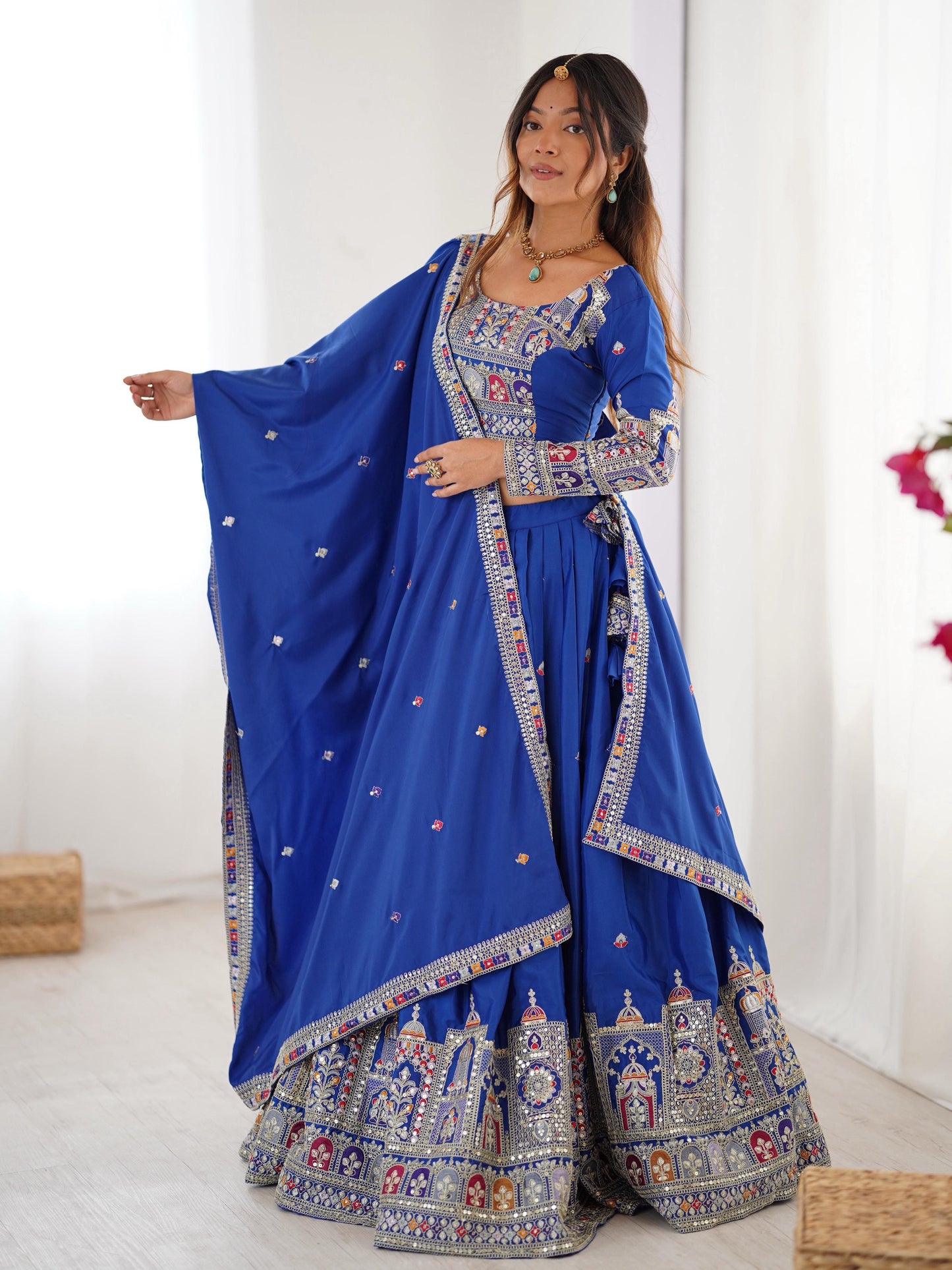 Natural Crep Silk With Thread And Sequence Work Lehenga Choli