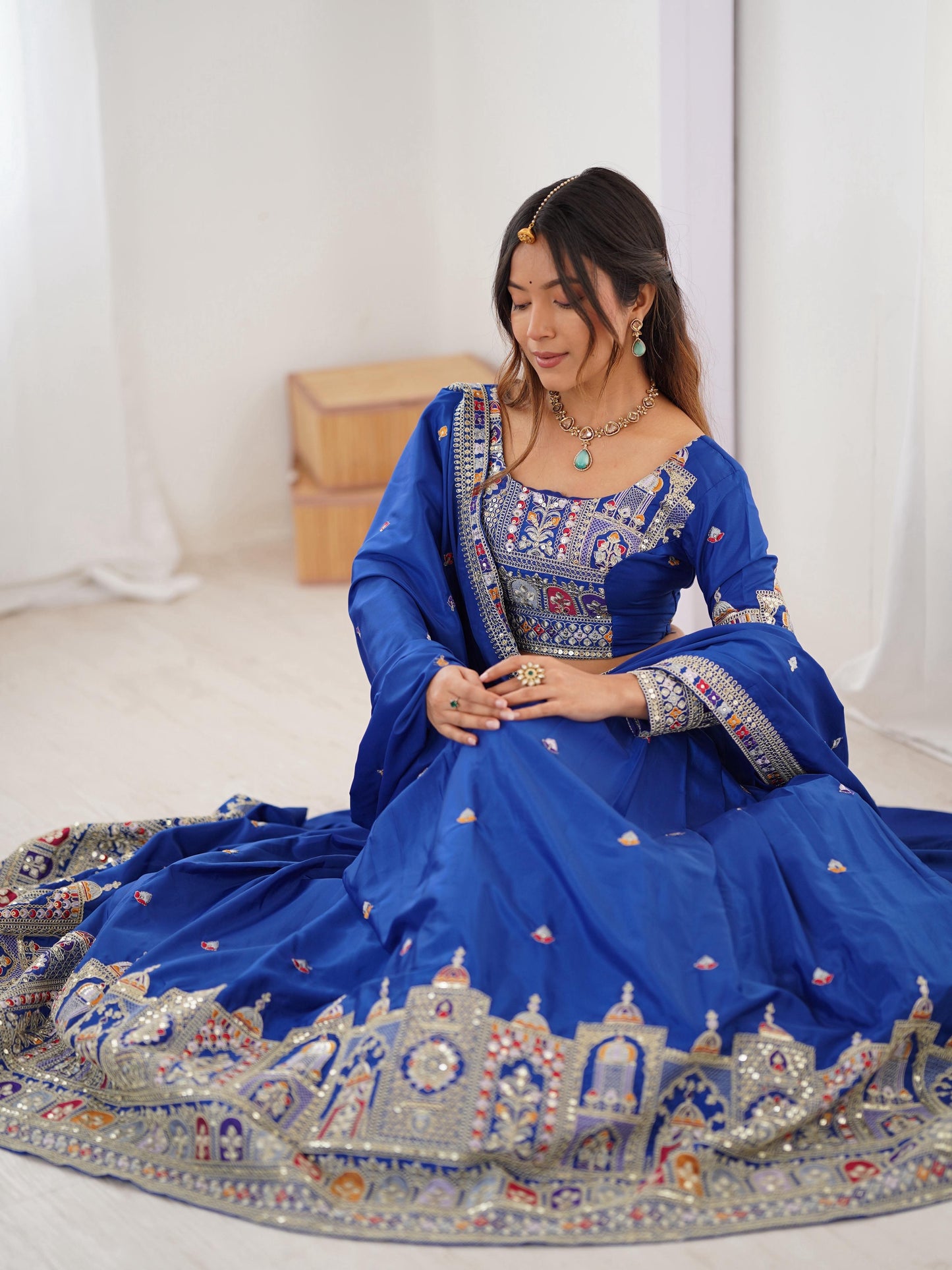 Natural Crep Silk With Thread And Sequence Work Lehenga Choli