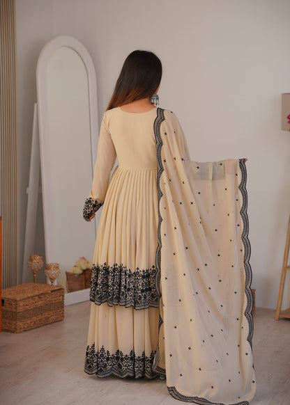 Beautiful Soft Rich Premium Faux Georgette With Thread Embroidery Work Plazzo Suit Set