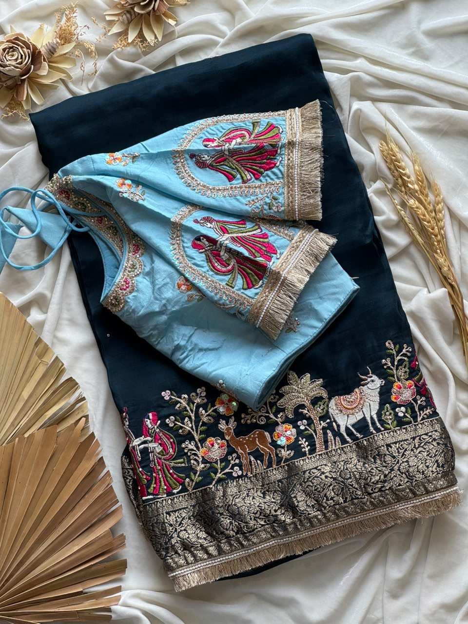 Beautiful Soft Rich Premium Dola Silk With Beads Handwork & Sequence Work Saree