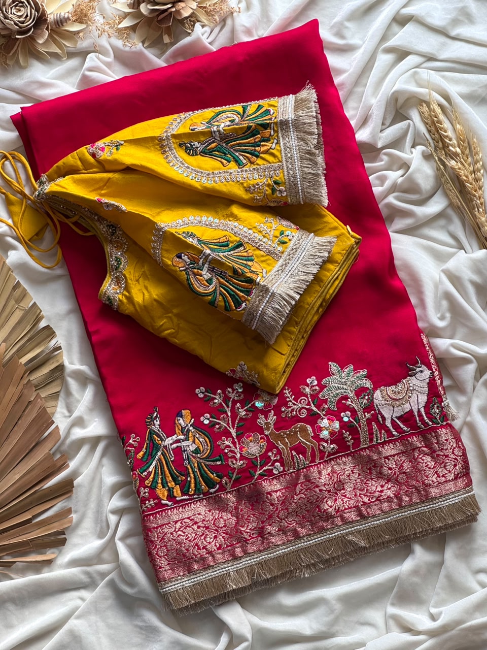 Beautiful Soft Rich Premium Dola Silk With Beads Handwork & Sequence Work Saree
