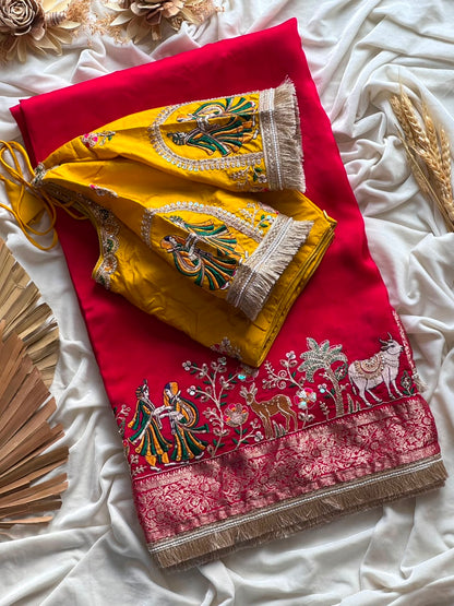 Beautiful Soft Rich Premium Dola Silk With Beads Handwork & Sequence Work Saree