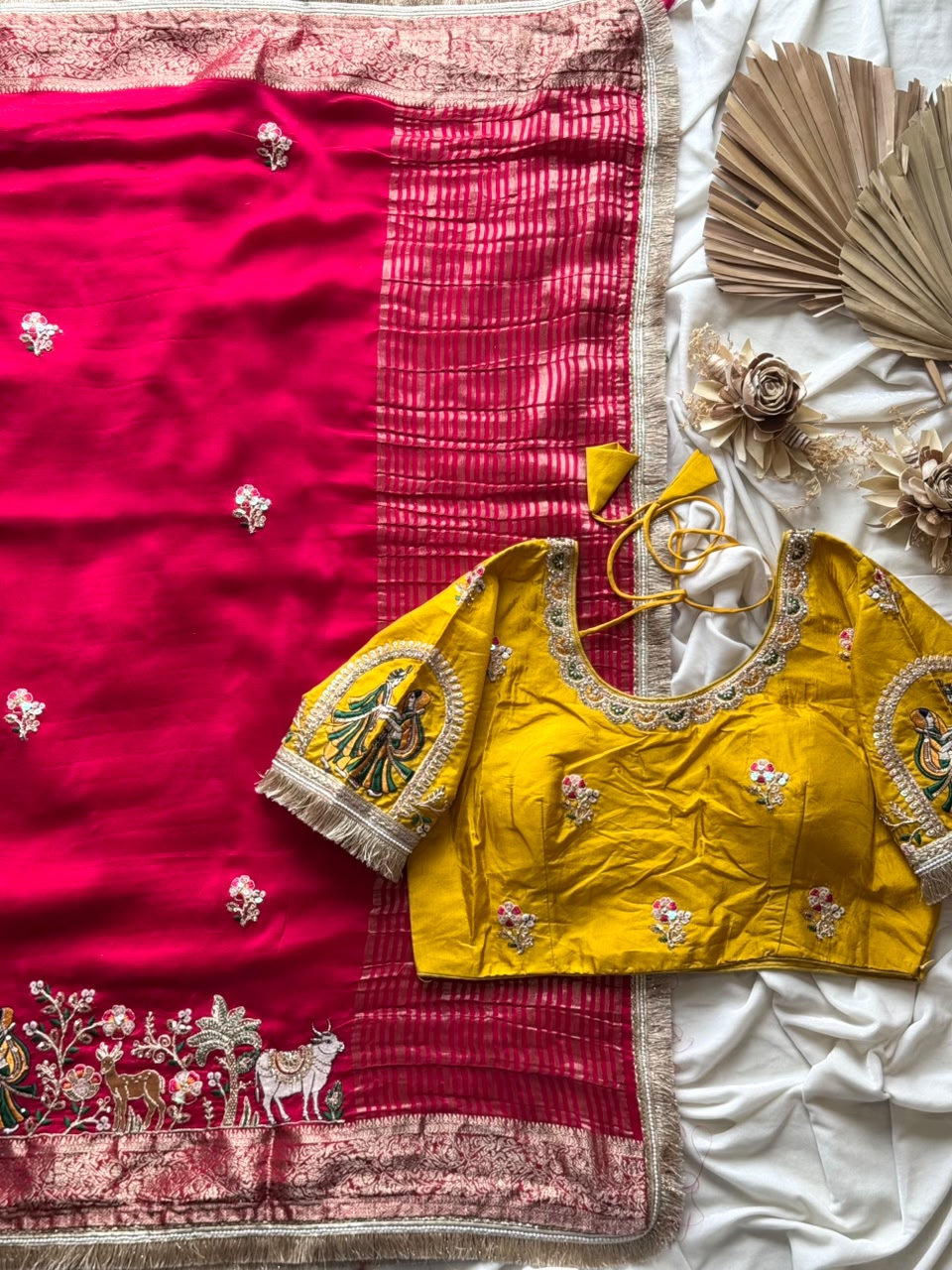 Beautiful Soft Rich Premium Dola Silk With Beads Handwork & Sequence Work Saree