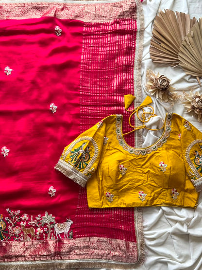 Beautiful Soft Rich Premium Dola Silk With Beads Handwork & Sequence Work Saree