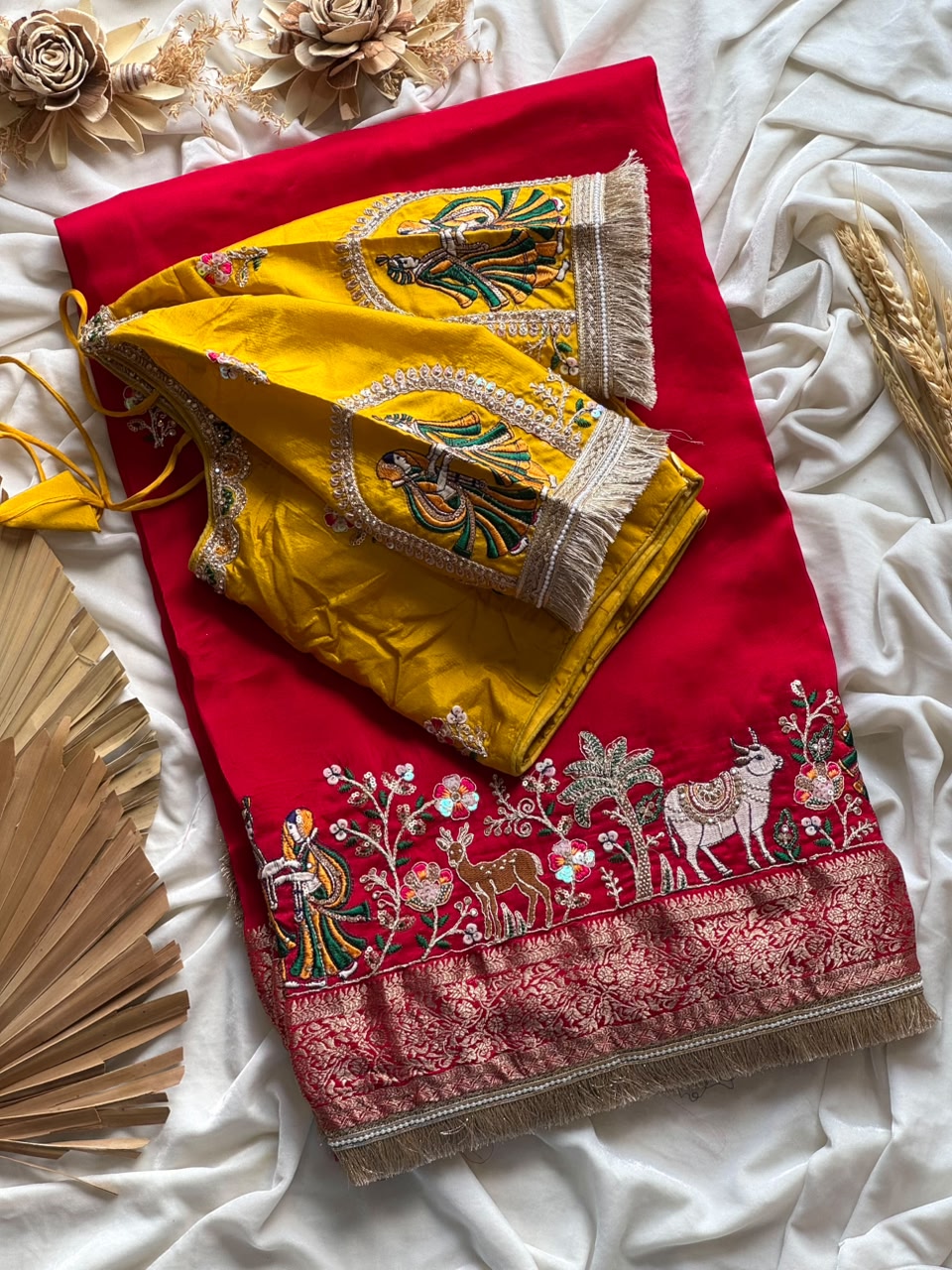 Beautiful Soft Rich Premium Dola Silk With Beads Handwork & Sequence Work Saree