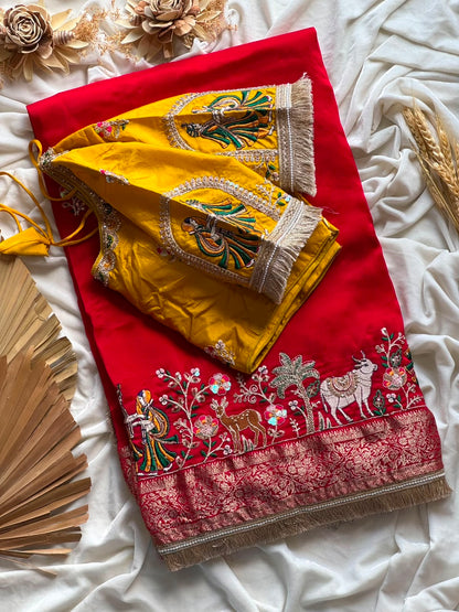 Beautiful Soft Rich Premium Dola Silk With Beads Handwork & Sequence Work Saree