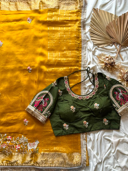 Beautiful Soft Rich Premium Dola Silk With Beads Handwork & Sequence Work Saree