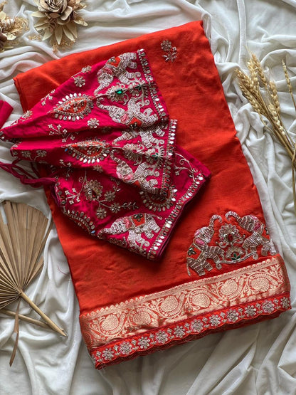 Beautiful Soft Rich Premium Dola Silk With Beads Handwork & Sequence Work Saree