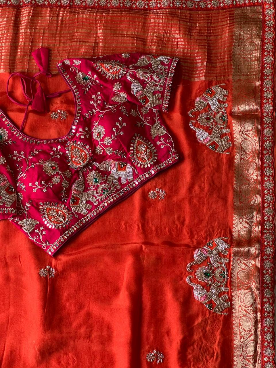 Beautiful Soft Rich Premium Dola Silk With Beads Handwork & Sequence Work Saree