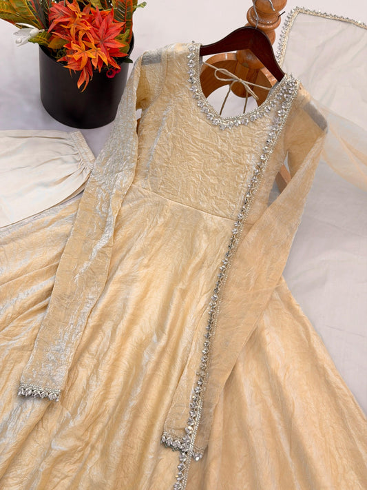 Crush Silk Real Mirror work Anarkali With Party Look