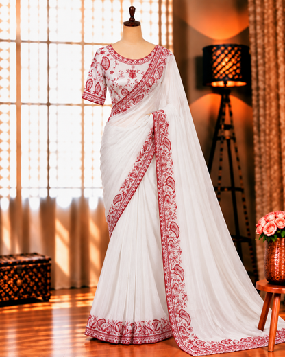 Soft Tebby Silk Saree with Sequin & Thread Embroidery Work