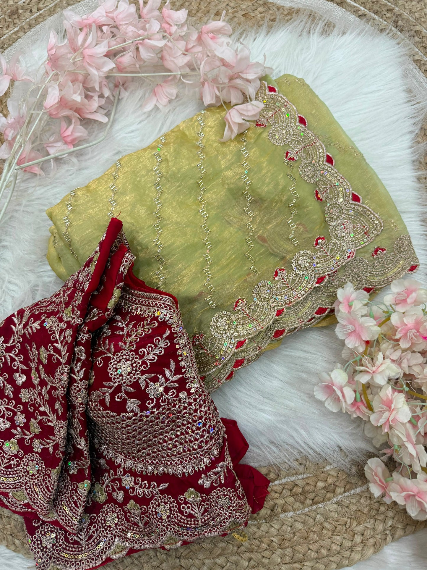 Beautiful Soft Rich Premium Space Silk With Thread & Sequence Embroidery Work Saree