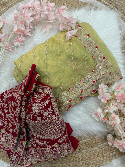Beautiful Soft Rich Premium Space Silk With Thread & Sequence Embroidery Work Saree