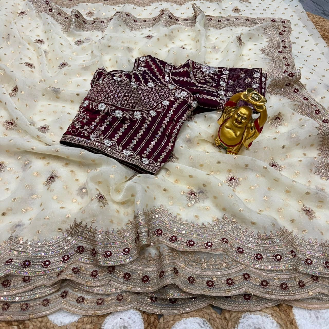 NC Moss Butti Embroidered Saree Set
