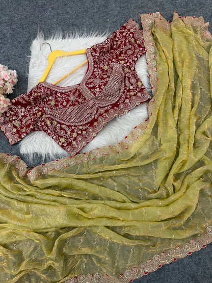 Beautiful Soft Rich Premium Space Silk With Thread & Sequence Embroidery Work Saree