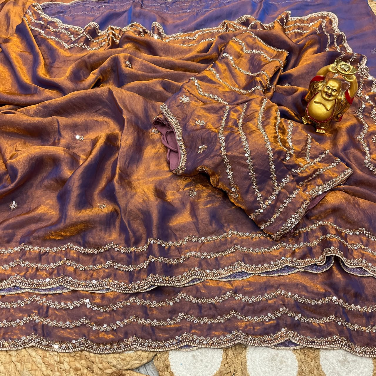Pure Space Silk Cutdana Handwork Saree Set