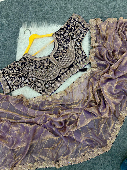 Beautiful Soft Rich Premium Space Silk With Thread & Sequence Embroidery Work Saree