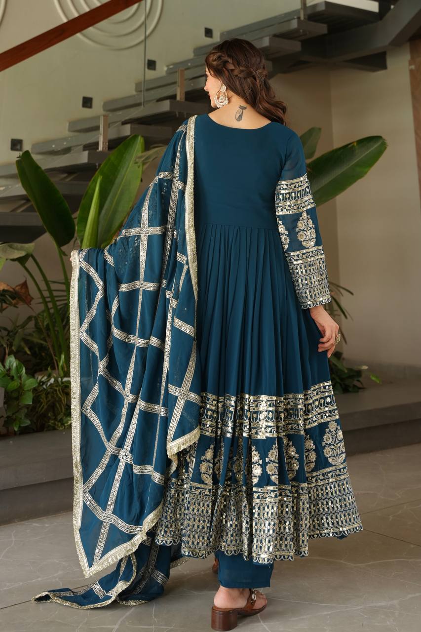 Faux Georgette With Embroidery Sequience Lace Work Gown