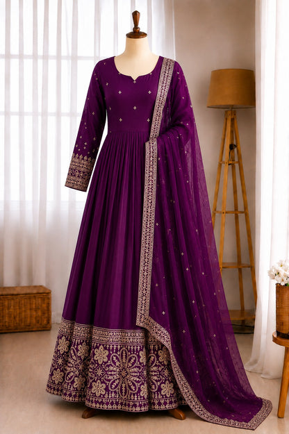 Chinon Silk 5mm Sequence Embroidery Work Gown Set