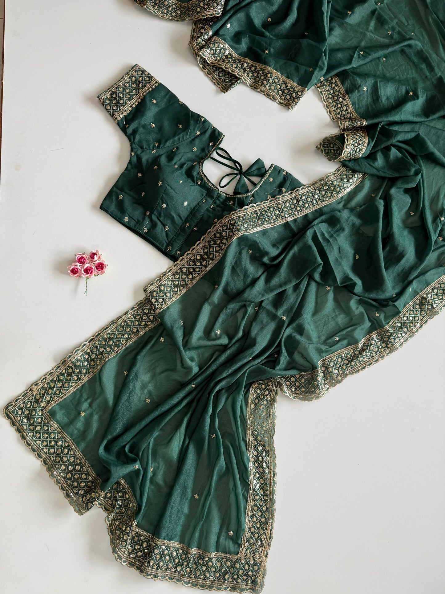 Pure Soft GEORGETT Silk Saree Embroidery Sequence Work