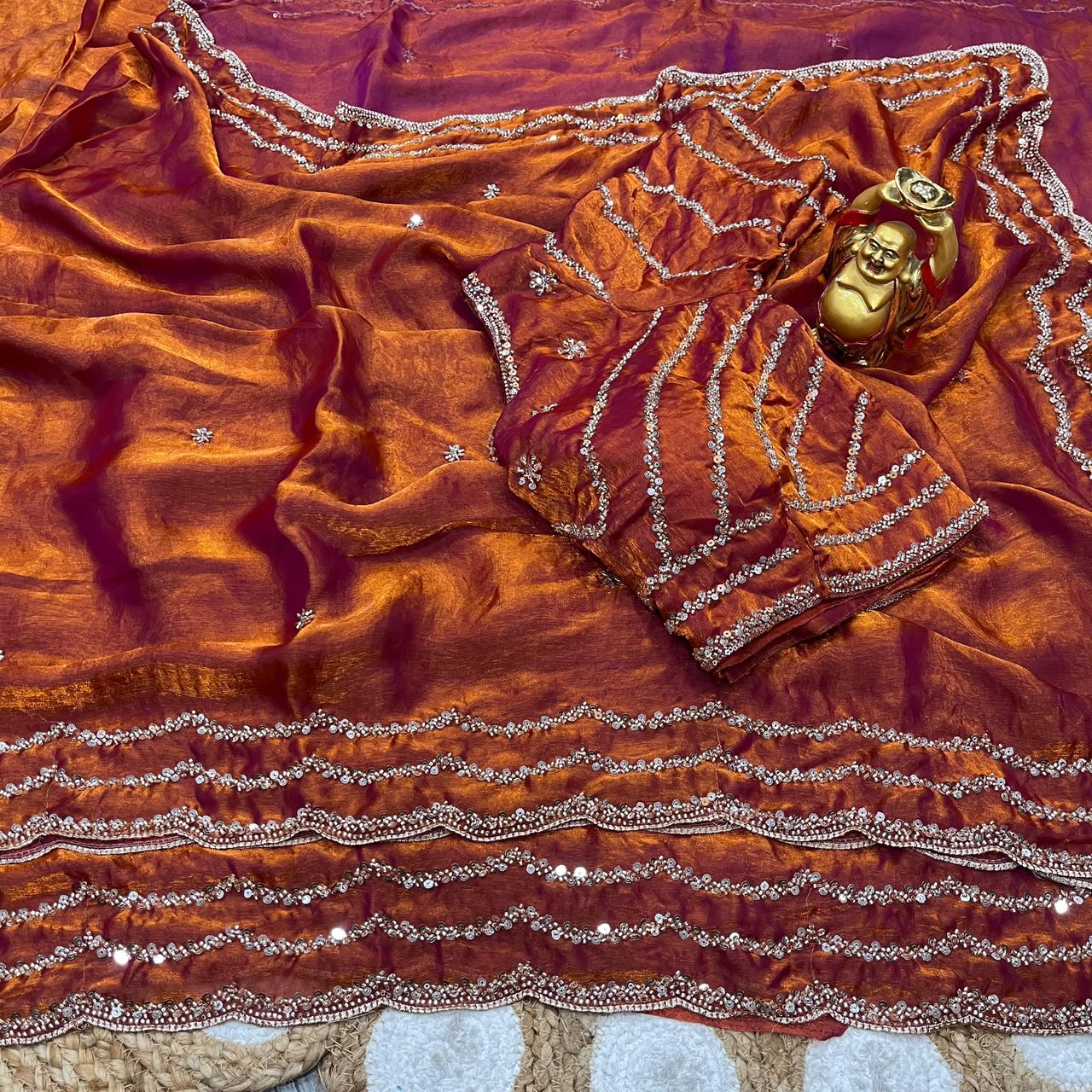 Pure Space Silk Cutdana Handwork Saree Set