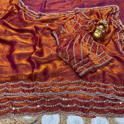 Pure Space Silk Cutdana Handwork Saree Set