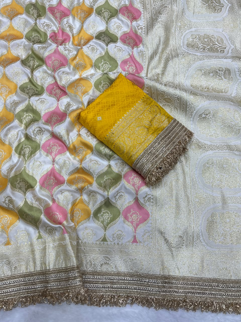Heavy Satin Silk Banarasi Zari Weaving Saree Set
