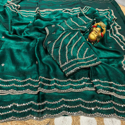 Pure Space Silk Cutdana Handwork Saree Set