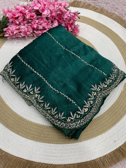 Burberry Chiffon Khatli Handwork Saree Set