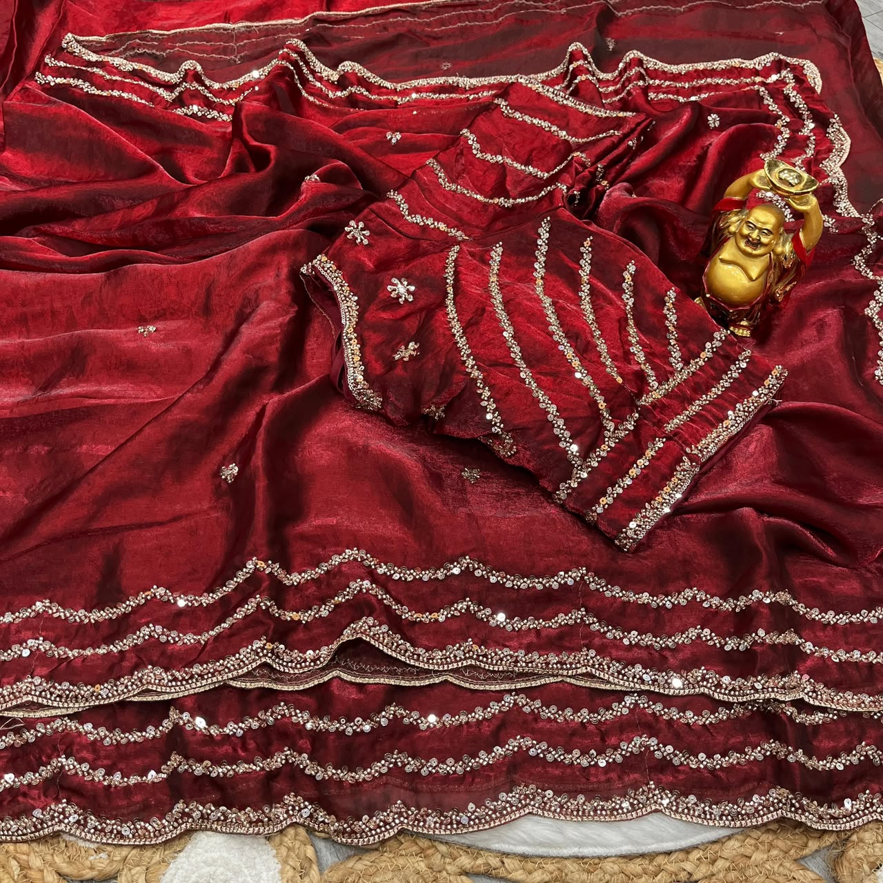 Pure Space Silk Cutdana Handwork Saree Set