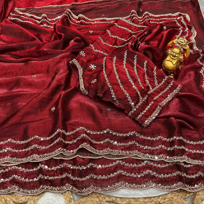 Pure Space Silk Cutdana Handwork Saree Set