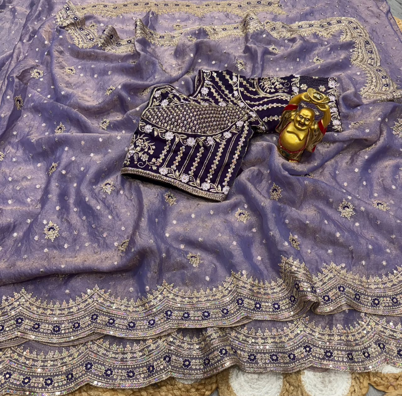 NC Moss Butti Embroidered Saree Set