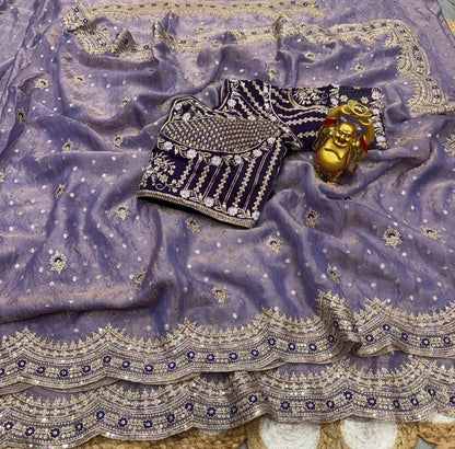 NC Moss Butti Embroidered Saree Set