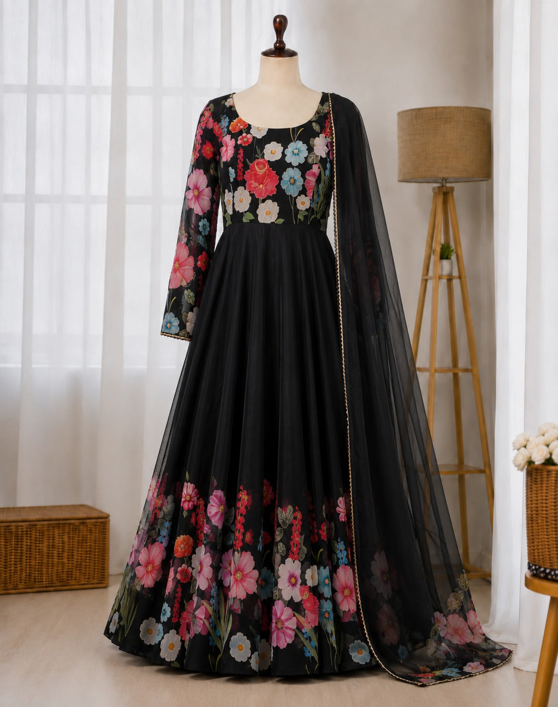 Heavy Organza Tabby Silk Anarkali Gown In 4 Meter Huge Flair