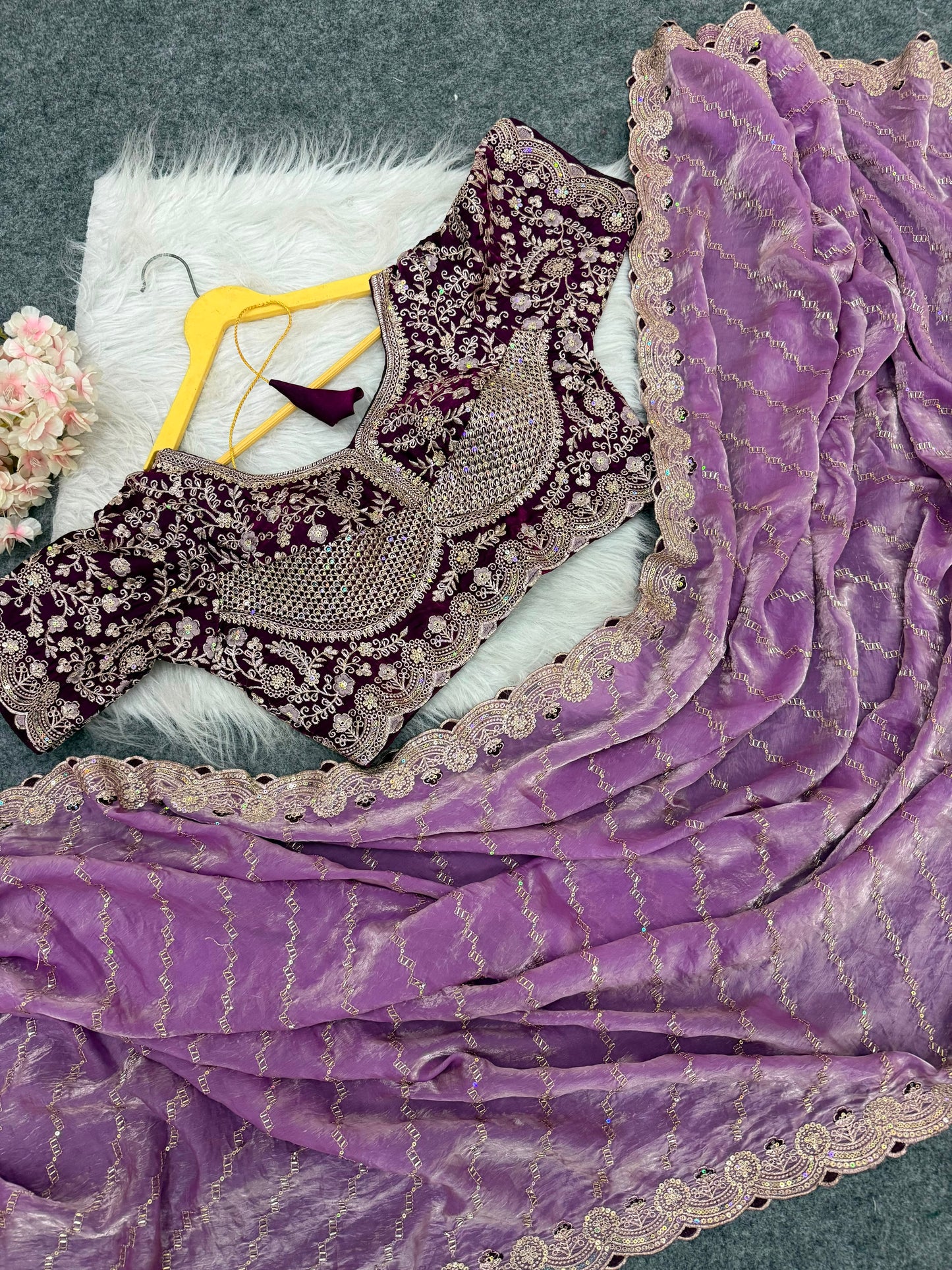 Beautiful Soft Rich Premium Space Silk With Thread & Sequence Embroidery Work Saree