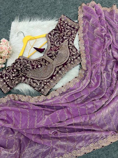 Beautiful Soft Rich Premium Space Silk With Thread & Sequence Embroidery Work Saree