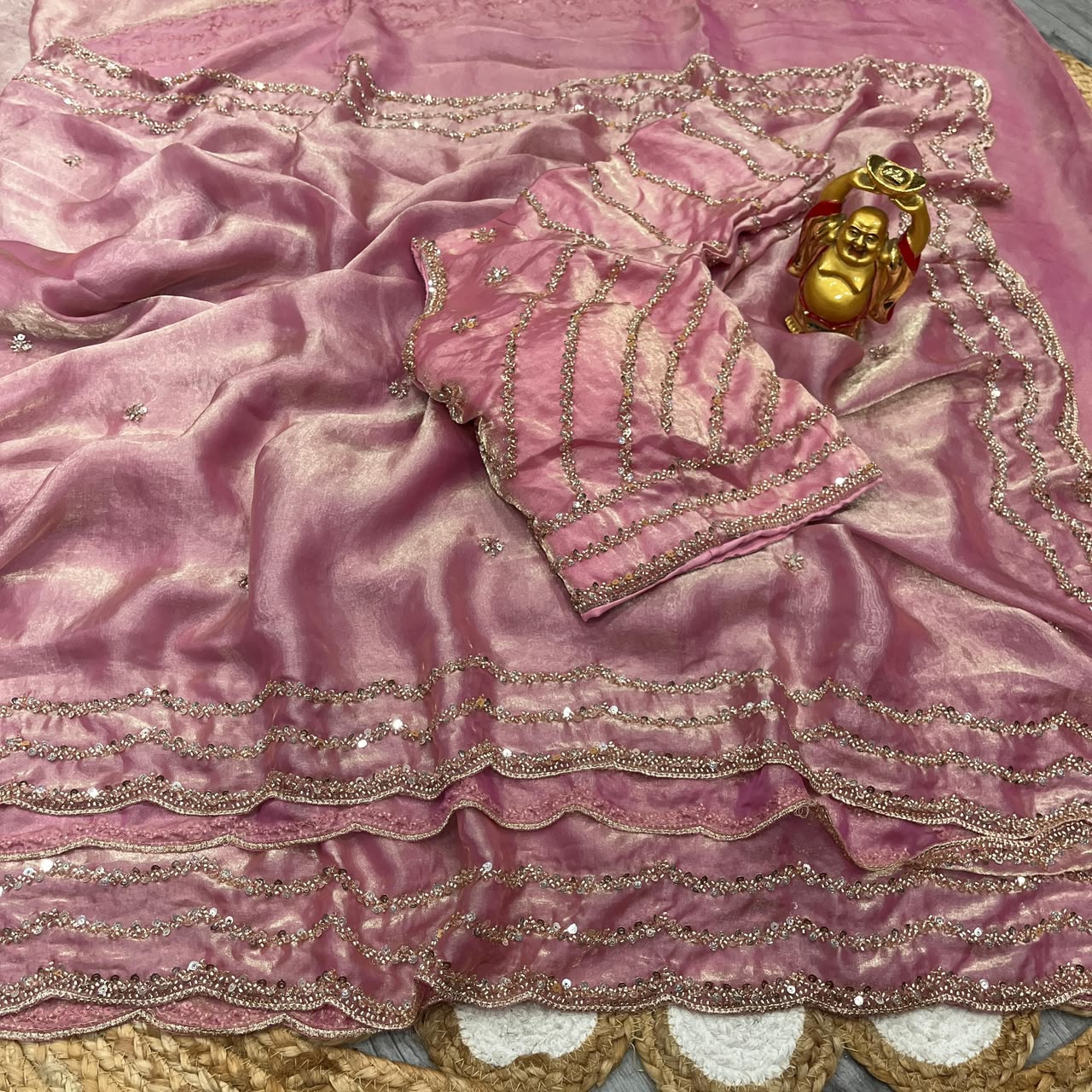 Pure Space Silk Cutdana Handwork Saree Set