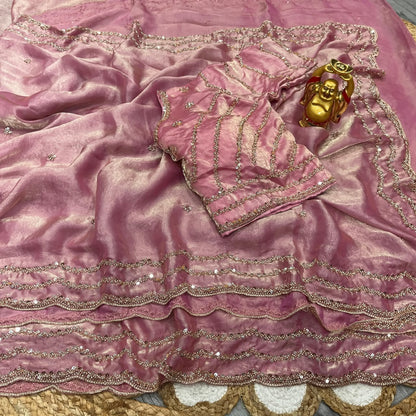 Pure Space Silk Cutdana Handwork Saree Set