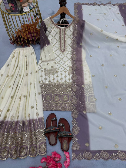 Beautiful Soft Rich Dual Tone Georgette Embroidery Sequence Work Plazzo Set