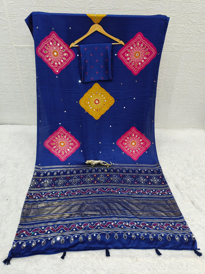 Beautiful Soft Rich Premium Japan Satin Silk With Mirror Work Saree