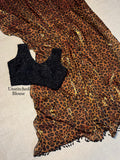 Two Tone Fandy Satin Leopard Print Saree Set