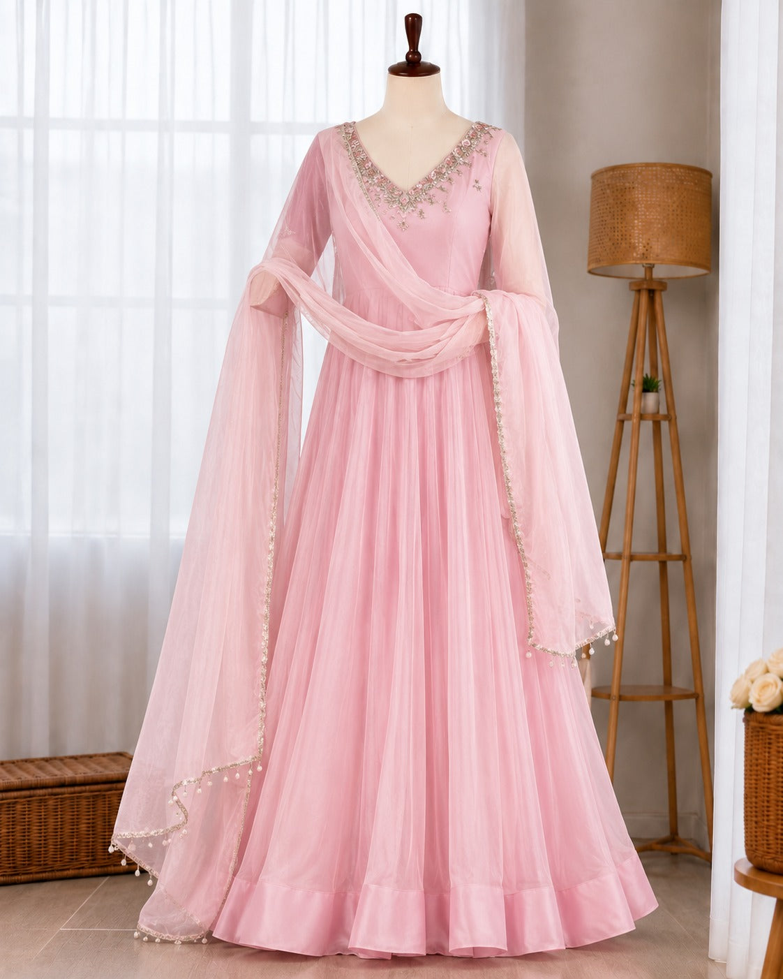 Georgette With Huge Flair And Butter SIlk Fabric With Mirror Lace Work Border Anarkali