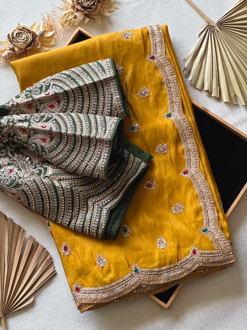 Tissue Crepe Silk Handwork Saree Set