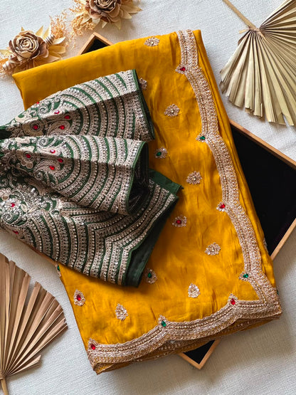 Tissue Crepe Silk Handwork Saree Set