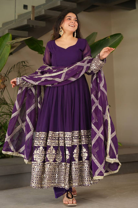 Faux Georgette With Embroidery Sequience Lace Work Gown