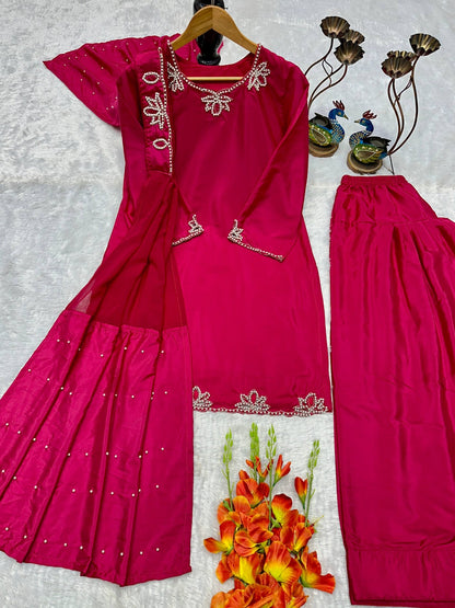 Natural Crepe Embroidered Plazzo Suit Set