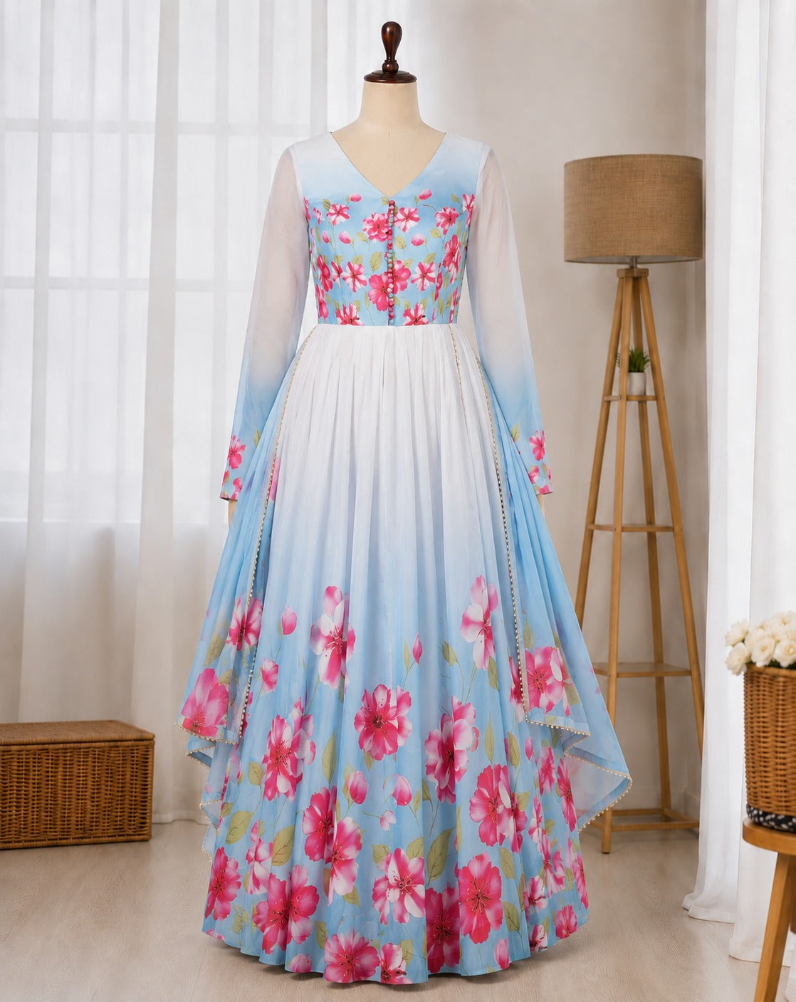 Organza Silk Floral Print Anarkali Suit Set